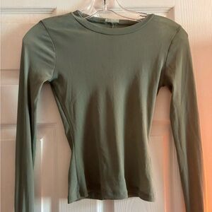 Free People Olive Green Mesh Long Sleeve Women's Top